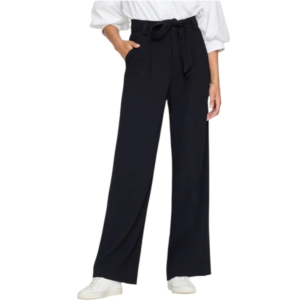 Brochu Walker Duke Japanese Weave Pleated Wide Leg Pant Women L Onyx Tie Waist